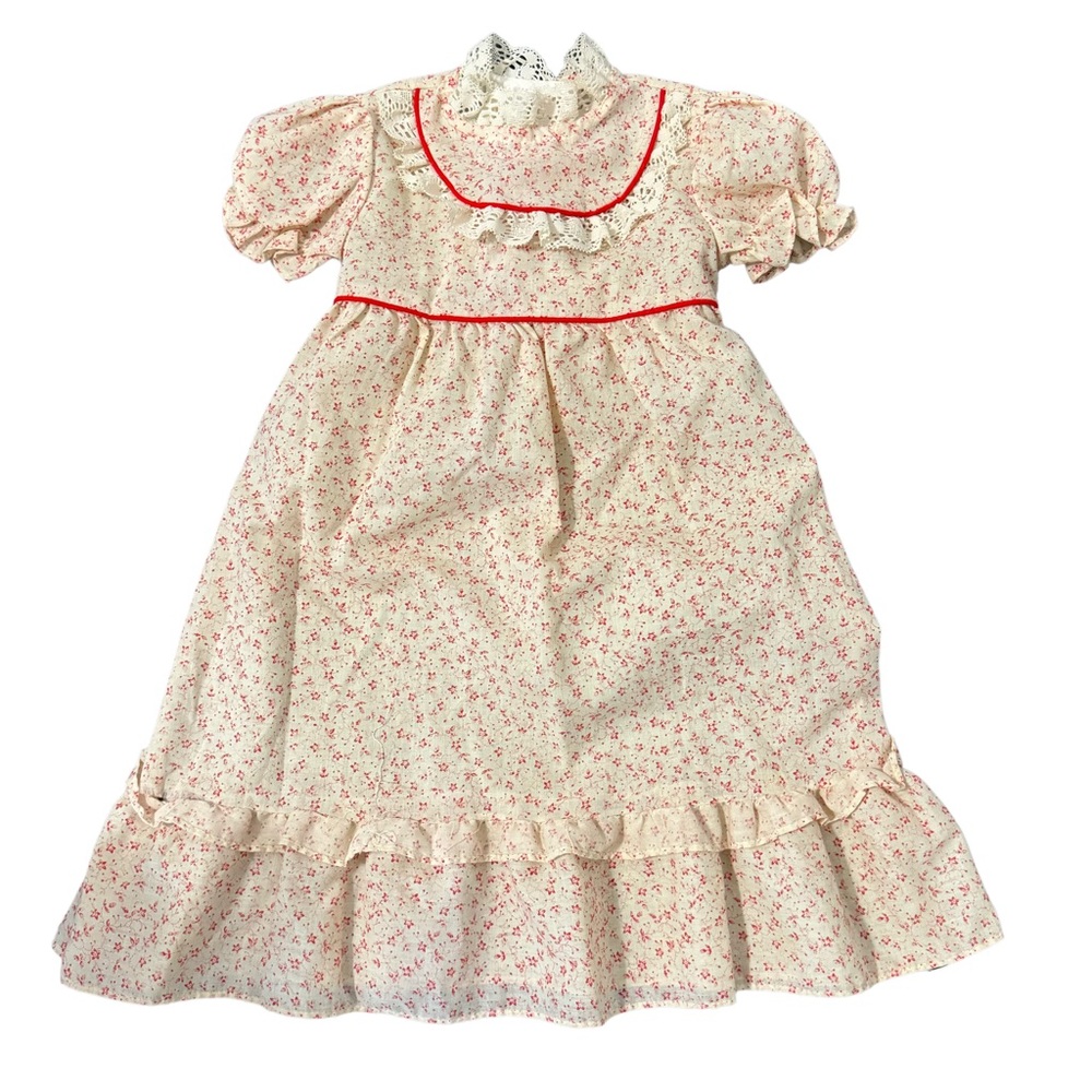 Kid Kountry Rare Vintage Prairie Country Dress Ditsy Floral Lace Trim Collar 12M